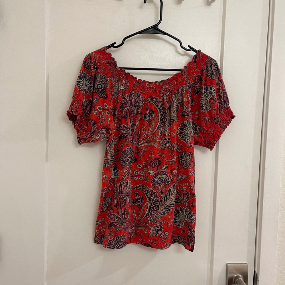Ralph Lauren Short Sleeve Off the Shoulder Blouse Floral Vibrant Cotton - Picture 6 of 6